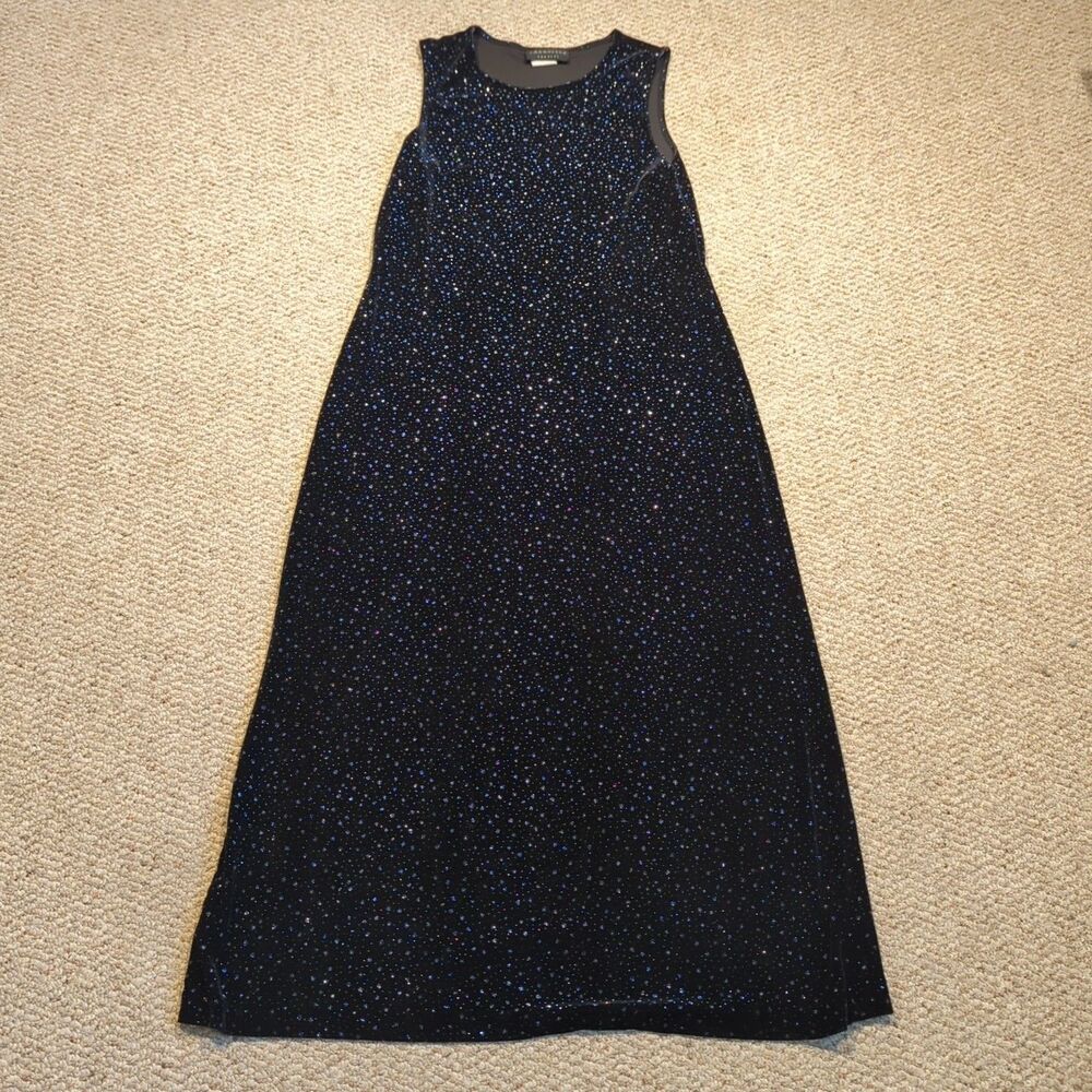 Vintage Y2K Connected Apparel Velvet Maxi Dress 12 Black Sparkle Evening Formal